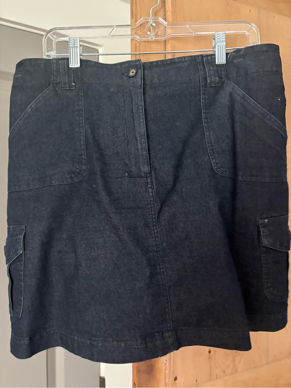 Chaus Dark  Blue Denim Skirt with Cargo Pockets and shorts built  in.